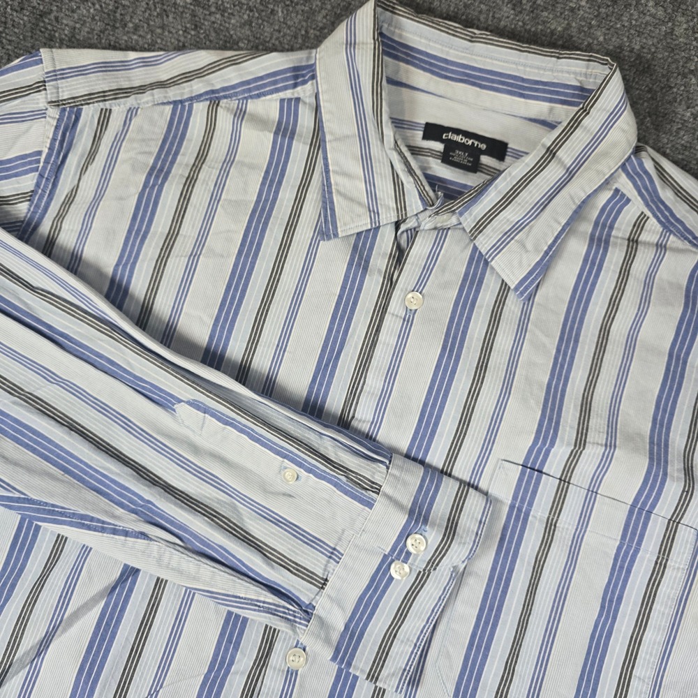 Claiborne Mens 3XLT Blue Stripe Long Sleeve Button‎ Down Shirt Cotton Pocket